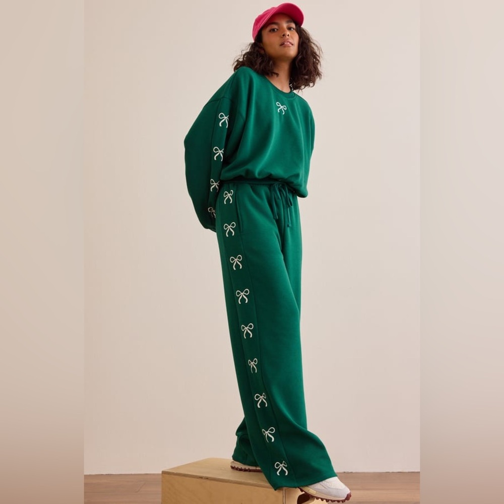 Altar'd State Sweet Bow Emerald Green Joggers with Bow Detail